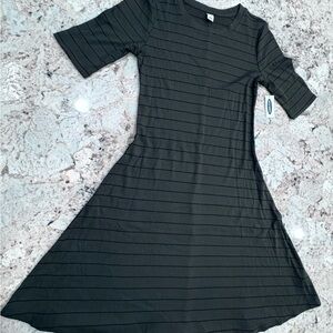 Old Navy Dark Green and Black Striped Fit and Flare Midi Dress